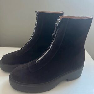 Women's Black Suede Front-Zip Ankle Boots